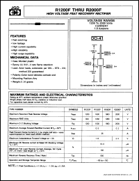R2000F datasheet: High voltage fsat recovery rectifier. Max recurrent peak reverse voltage 2000 V. Max average forward rectified current 0.2 A. R2000F