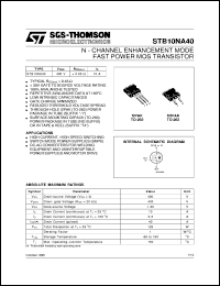 STB10NA40 datasheet: N-CHANNEL ENHANCEMENT FAST MODE POWER MOS TRANSISTOR STB10NA40
