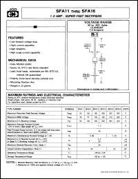 SFA13 datasheet: Super fast rectifier. Max recurrent peak reverse voltage 150 V. Max average forward current 1.0 A. SFA13