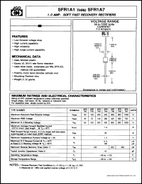 SFR1A1 datasheet: Soft fast recovery rectifier. Max recurrent peak reverse voltage 50 V. Max average forward current 1.0 A. SFR1A1