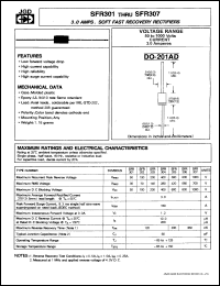 SFR301 datasheet: Soft fast recovery rectifier. Max recurrent peak reverse voltage 50 V. Max average forward current 3.0 A. SFR301