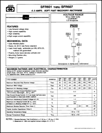 SFR604 datasheet: Soft fast recovery rectifier. Max recurrent peak reverse voltage 400 V. Max average forward current 6.0 A. SFR604