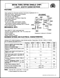 SR735 datasheet: Schottky barrier rectifier (single chip). Max repetitive peak reverse voltage 35 V. Max average forward current 7.5 A. SR735