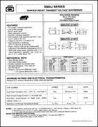 SMAJ5.0 datasheet: 400 W peak pulse power. Surface mount transient voltage suppressor. Working peak reverse voltage 5.0 V. SMAJ5.0