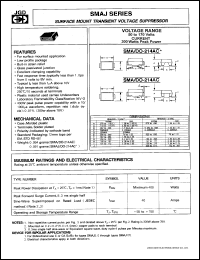 SMAJ22 datasheet: 400 W peak pulse power. Surface mount transient voltage suppressor. Working peak reverse voltage 22 V. SMAJ22