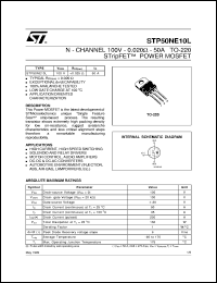 STP50NE10L datasheet: N-CHANNEL 100V - 0.020 OHM - 50A - TO-220 STRIPFET POWER MOSFET STP50NE10L