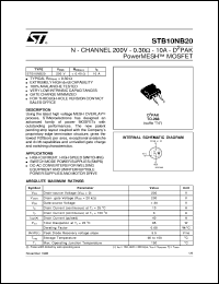 STB10NB20 datasheet: N-CHANNEL 200V - 0.30 OHM - 10A - D2PAK POWERMESH MOSFET STB10NB20