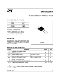 STPS10L60D datasheet: POWER SCHOTTKY RECTIFIER STPS10L60D