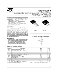 STB10NC50-1 datasheet: N-CHANNEL 500V - 0.48 OHM - 10A - I2PAK/D2PAK POWERMESH MOSFET STB10NC50-1