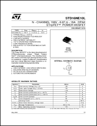 STD16NE10L datasheet: N-CHANNEL 100V - 0.07 OHM - 16A DPAK STRIPFET POWER MOSFET STD16NE10L