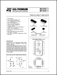 M74HC11 datasheet: TRIPLE 3-INPUT AND GATE M74HC11