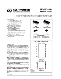 M74HC4511 datasheet: BCD TO 7 SEGMENT LATCH/DECODER DRIVER M74HC4511