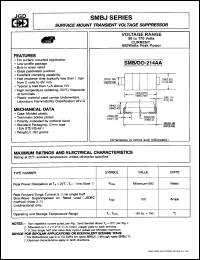 SMBJ5.0A datasheet: Surface mount transient voltage suppressor.  Breakdown voltage 6.40 V (min), 7.00 V (max). Test current 10.0 mA. SMBJ5.0A