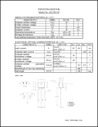 LR-2B11D datasheet: Phototransistor. Collector emitter voltage 30 V. Emitter collector voltage 5 V. Power dissipation 75 mW. LR-2B11D