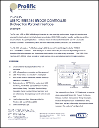 PL-2305 datasheet: USB to IEEE1284 dridge controller: Bi-direction parallel interface PL-2305