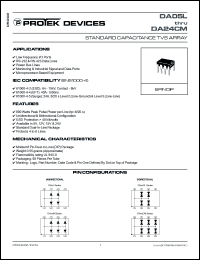 DA24M datasheet: 24.0V;800W; 10Amp; standard capacitance TVS array. For low frequency I/O ports, RS-232 & RS-423 data lines, power bus lines, monitoring & industrial signal and data ports, microprocessor based equipment DA24M