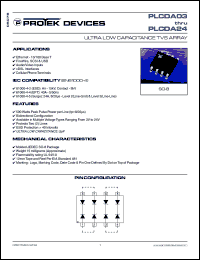 PLCDA05 datasheet: 5.0V; 500Watts; ultra low capacitance TVS array. For ethernet - 10/100 base T, firewire, SCSI & USB, audio/video inputs, XDSL interface and cellular phone terminals PLCDA05