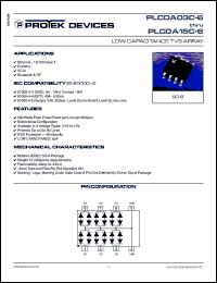 PLCDA05C-6 datasheet: 5.0V; 500Watts; low capacitance TVS array. For ethernet - 10/100 base T, firewire, SCSI, bluetooth & RF PLCDA05C-6