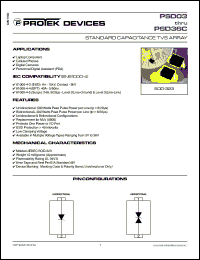 PSD12 datasheet: 12.0V; 500Watt; standard capacitance TVS array. For laptop computers, cellular phones, digital cameras, personnal digital assistant (PDA) PSD12