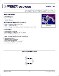 PSM712 datasheet: 7.0/12.0V; 600Watt; standard capacitance TVS array. For RS-485 transceivers, network interfaces, wireless systems, portable electronics PSM712