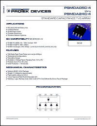 PSMDA24C-4 datasheet: 24.0V; 500Watt; standard capacitance TVS array. For RS-232 RS-422 & RS-423 data lines, portable electronics PSMDA24C-4