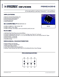 PSMDA05-6 datasheet: 5.0V; 350Watt; standard capacitance TVS array. For RS-232 RS-422 & RS-423 data lines, portable electronics PSMDA05-6
