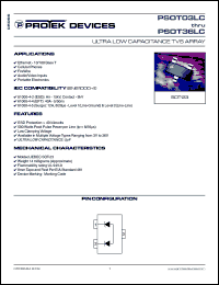 PSOT05LC datasheet: 5.0V; 500Watt; ultra low capacitance TVS array. For ethernet- 10/100 base T, cellular phones, portable electronics, firewire, audio/video inputs PSOT05LC