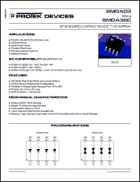 SMDA05 datasheet: 5.0V; 500Watt; standard capacitance TVS array. For portable electronics, RS-232/422/423 data lines, audio/video inputs, wireless network systems, medical sensors SMDA05