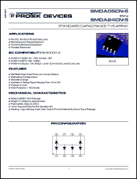 SMDA12CN-5 datasheet: 12.0V; 500Watt; standard capacitance TVS array. For portable electronics, RS-232/422/423 data lines, microprocessor based equipment, control & monitoring equipment SMDA12CN-5