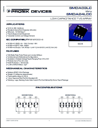 SMDA05LC datasheet: 5.0V; 500Watt; low capacitance TVS array. For SCSI & IDE interfaces, parallel & serial port protection (RS-233), test & measuremente quipment, ethernet- 10/100 base T, industrial control: low voltage sensors SMDA05LC