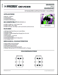 SMS05C datasheet: 5.0V; 350Watt; standard capacitance TVS array. For cellular phones, firewire & USB interfaces, handheld electronics, ethernet- 10 base T SMS05C