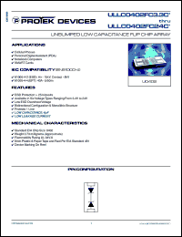 ULLC0402FC3.3C datasheet: 3.3V; unbumped low capacitance flip chip array. For cellular phones, MCM boards, wireless communication circuit, IR LEDs, SMART & PCMCIA cards ULLC0402FC3.3C