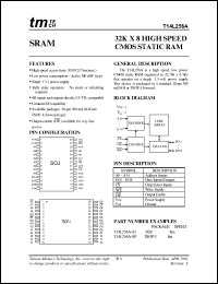 T14L256A-8P datasheet: 8ns; -0.5 to 4.6V; 1.0W; 32 x 8 high speed CMOS static RAM T14L256A-8P