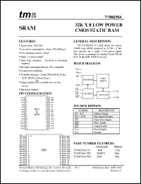 T15M256A-35J datasheet: -0.5 to 6V; 0.5W; 32 x 8 low power CMOS static RAM T15M256A-35J