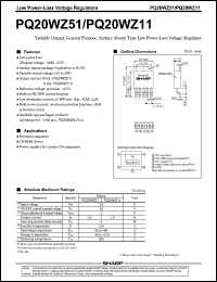 PQ20WZ51 datasheet: Variable output, general purpose, low power-loss voltage regulator PQ20WZ51