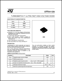 STTA112U datasheet: TURBOSWITCH - ULTRA-FAST HIGH VOLTAGE DIODE STTA112U