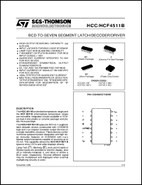 HCF4511B datasheet: BCD TO SEVEN SEGMENT LATCH DECODER DRIVES HCF4511B