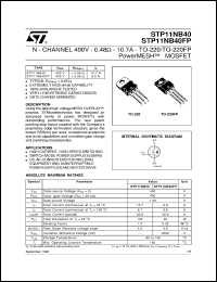 STP11NB40 datasheet: N-CHANNEL ENHANCEMENT MODE POWERMESH MOSFET STP11NB40