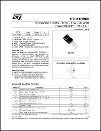 STU11NB60 datasheet: N-CHANNEL 600V - 0.5 OHM - 11A - MAX220 - POWERMESH MOSFET STU11NB60