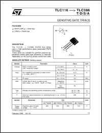 TLC116S datasheet: SENSITIVE GATE TRIACS TLC116S