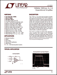 LT1221CN8 datasheet: 150MHz, 250V/ms, operational amplifier LT1221CN8
