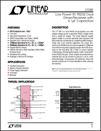 LT1381IS datasheet: Low power 5V RS232 dual driver/receiver with 0.1mF capacitors LT1381IS