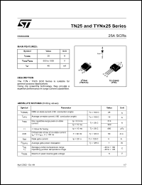 TYN1025RG datasheet: 25A SCRs, 1000V TYN1025RG