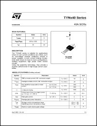 TYN640RG datasheet: 40A SCRs, 600V TYN640RG