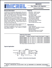 MIC5210-3.6BMM datasheet: Dual 100mA LDO regulator, 3.6V MIC5210-3.6BMM