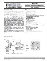 MIC2183BQS datasheet: Low voltage synchronous buck PWM control, adjustable output MIC2183BQS