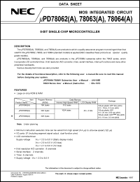 uPD78062GC-xxx-7EA datasheet: 8-bit single-chip microcontroller, 16K ROM, 512 RAM, 40x4-bits LCD RAM uPD78062GC-xxx-7EA