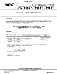 uPD78063YGC-xxx-8EU datasheet: 8-bit single-chip microcontroller, 24K ROM, 1K RAM, 40x4-bits LCD RAM uPD78063YGC-xxx-8EU