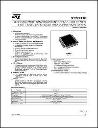 ST72411R datasheet: 8-BIT MCU WITH SMARTCARD INTERFACE, LCD DRIVER, 8-BIT TIMER, SAFE RESET AND SUPPLY MONITORING ST72411R