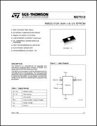 M27512 datasheet: NMOS 512 KBIT (64KB X8) UV EPROM M27512